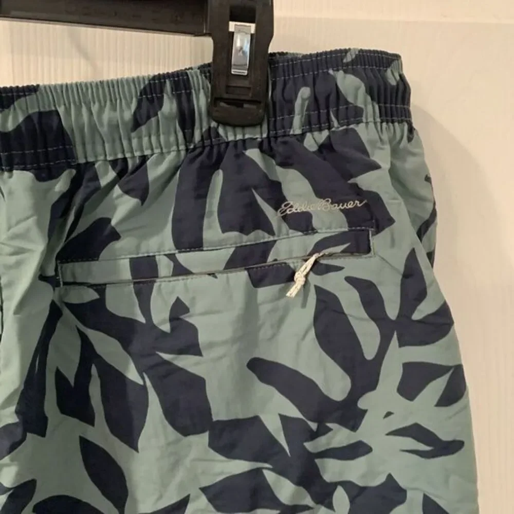 Eddie Bauer Men board Shorts Green Blue 2XL Swim Trunks Lined 100% Polyester 40